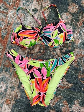 wild fable Neon Leaf Print Bikini Bottoms in Lime, Pink & Teal